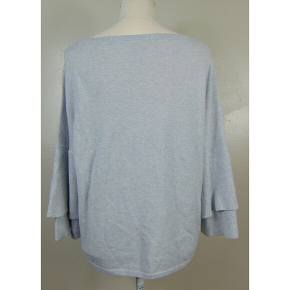 Garnet Hill Sweater Size Large Gray Fine Merino Wool Blend Knit Bell Sleeve - Picture 6 of 10